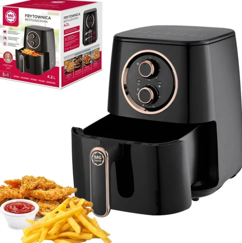 Airfryer 5 w 1 frytkownica beztłuszczowa MG Home Rose Gold Air Fryer 4.2 L czarna 1400W