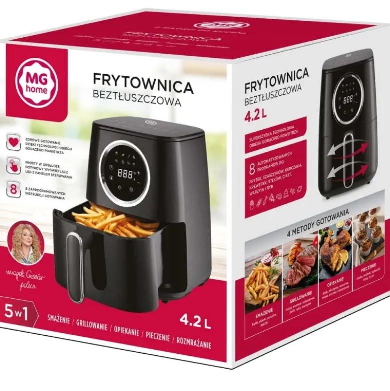 Airfryer 5 w 1 frytkownica beztłuszczowa MG Home Black Air Fryer 4.2 L czarna 1400W