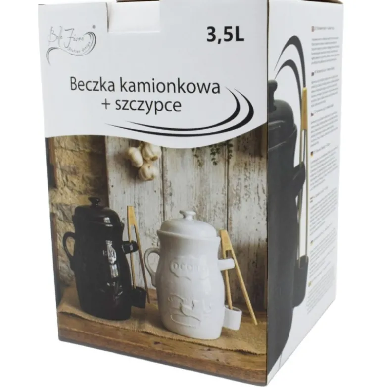 Beczka kamionkowa do kiszenia 3.5L czarny pojemnik na ogórki kiszonki ze szczypcami Tragar