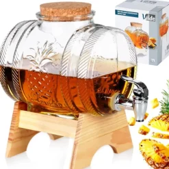 Beczka szklana słój z kranikiem 3 L ze stojakiem do whisky lemoniady napojów wody Vilde