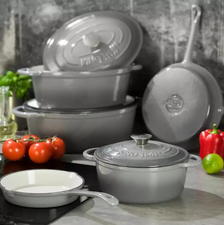Brytfanka żeliwna 4.5 l garnek emaliowany szary Kinghoff KH-1522 ciężki na indukcję
