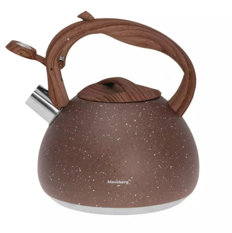 Czajnik stalowy z gwizdkiem 2.8 L Klausberg KB 7510 indukcyjny brązowy marmurek z drewnianą rączka