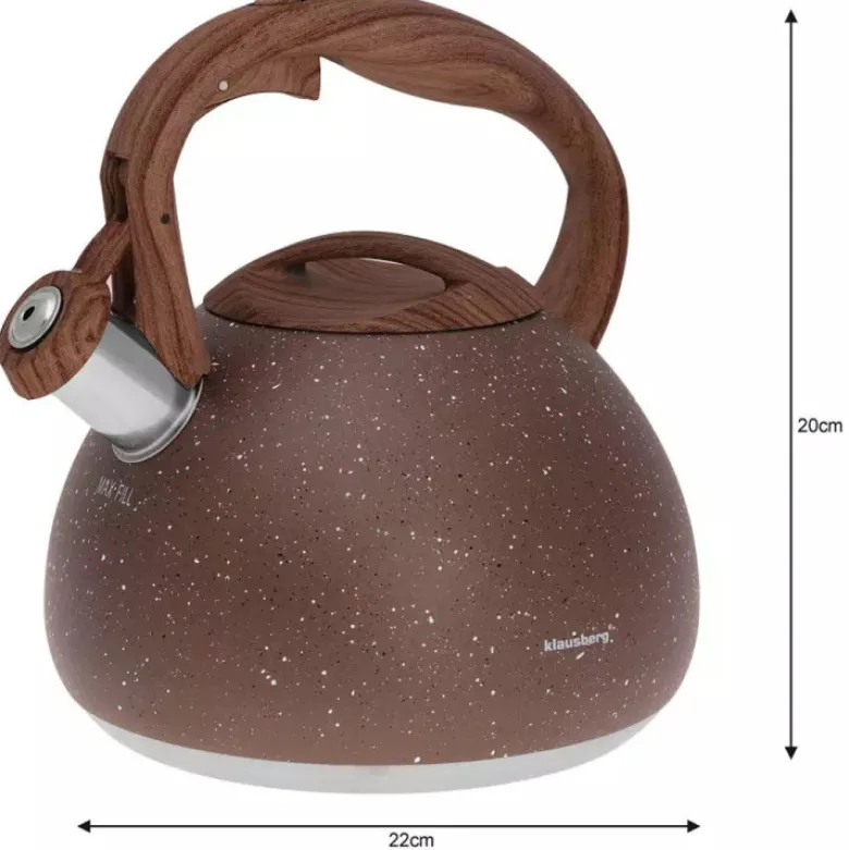 Czajnik stalowy z gwizdkiem 2.8 L Klausberg KB 7510 indukcyjny brązowy marmurek z drewnianą rączka