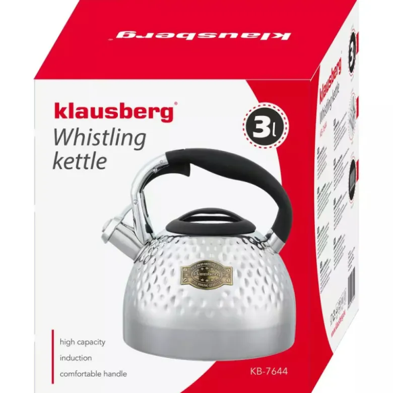 Czajnik tradycyjny stalowy 3 L srebrny Klausberg KB 7644 indukcja gaz