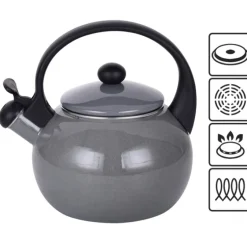 Czajnik tradycyjny z gwizdkiem emaliowany szary 2.2 l Kamille KM-1038D