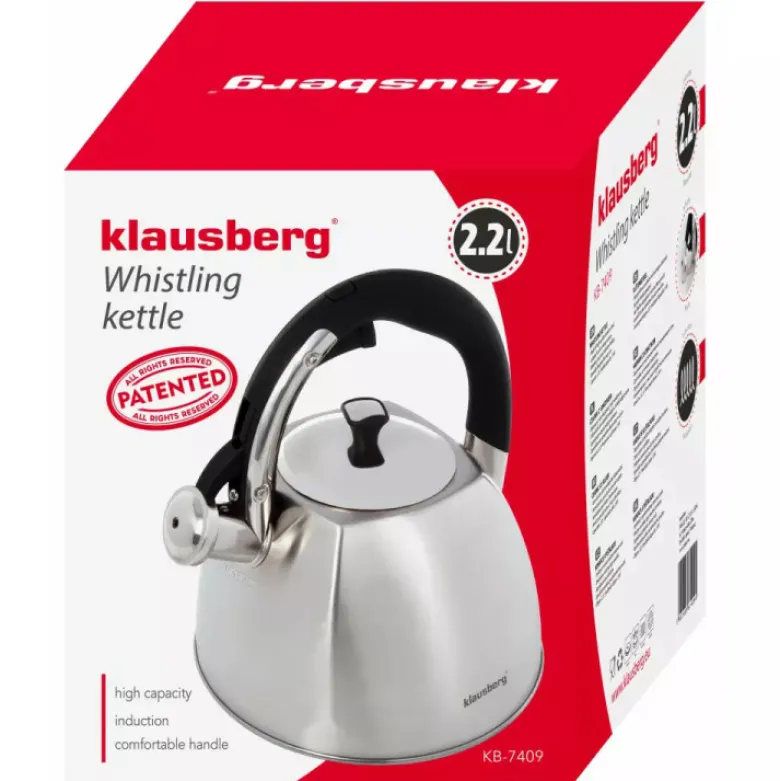 Czajnik ze stali Klausberg KB 7409 z gwizdkiem na indukcję 2.2 L srebrny