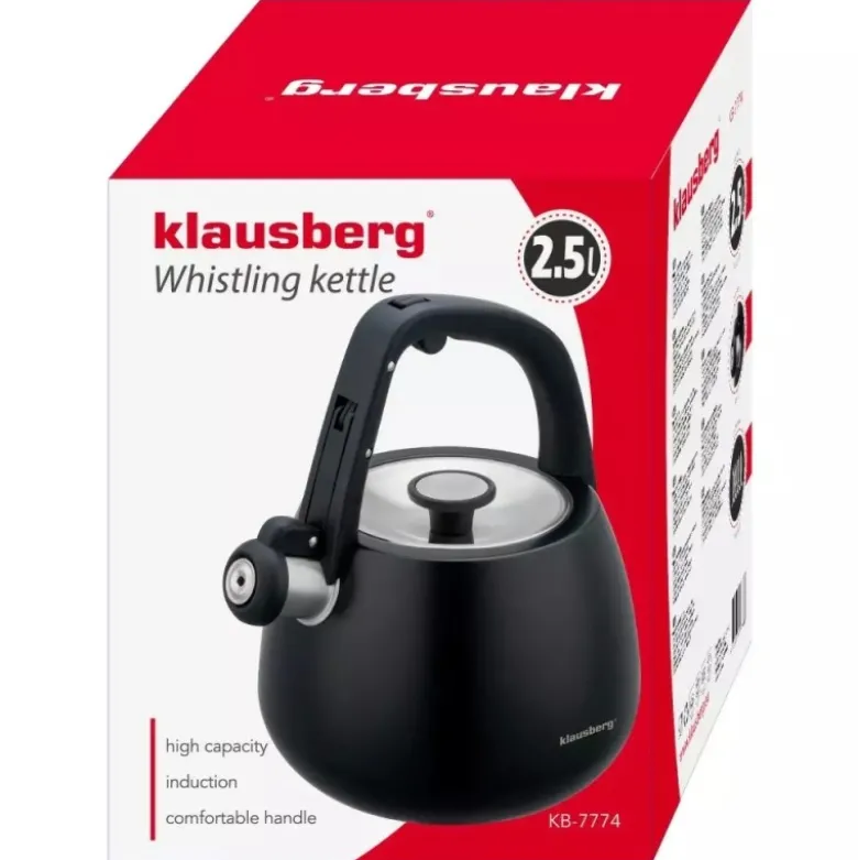 Czajnik z gwizdkiem tradycyjny stalowy 2.5L gaz indukcja czarny matowy Klausberg