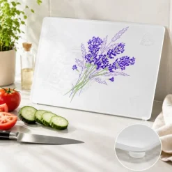 Deska do krojenia patera prostokątna 30x20 cm szklana deska do serwowania clara lavender heart
