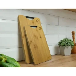 Deski do krojenia zestaw 3 sztuki prostokątne 24/30/40 cm MG Home drewniane kuchenna z czarnym uchwytem