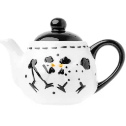 Dzbanek porcelanowy biały z wzorem w czarne kury imbryk do zaparzania herbaty 510ml Odelo