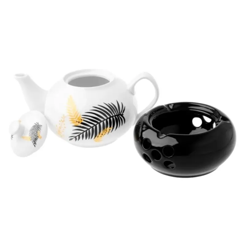 Dzbanek porcelanowy z czarnym podgrzewaczem biały imbryk do zaparzania herbaty 1L ELOVEN ODELO OD2965 Delhan