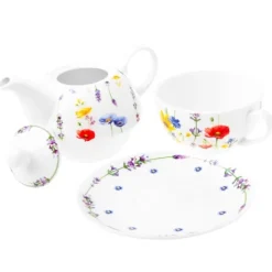 Dzbanek porcelanowy z filiżanką biały imbryk w kwiaty do zaparzania herbaty 400ml SOLEY ODELO OD2957 Delhan