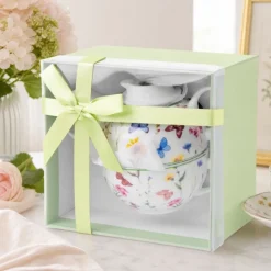 Dzbanek porcelanowy z filiżanką biały imbryk w z motywem polnym do zaparzania herbaty 400ml ODELO VEDIA OD2958 Delhan