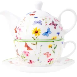 Dzbanek porcelanowy z filiżanką biały imbryk w z motywem polnym do zaparzania herbaty 400ml ODELO VEDIA OD2958 Delhan