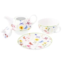 Dzbanek porcelanowy z filiżanką biały imbryk w z motywem polnym do zaparzania herbaty 400ml ODELO VEDIA OD2958 Delhan