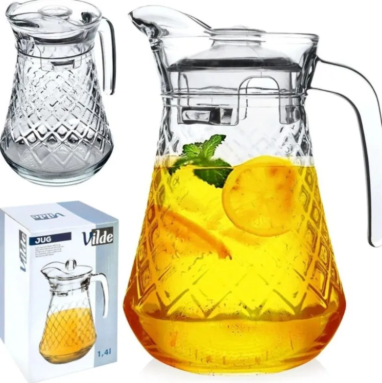 Dzbanek szklany 1400 ml z pokrywką do serwowania lemoniady herbaty mrożonej i kompotu Vilde