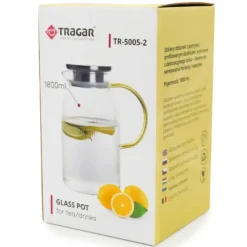 Dzbanek szklany 1800 ml z pokrywką i sitkiem ryflowany uniwersalny do lemoniady soku i kompotu Tragar