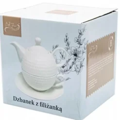 Dzbanek z spodkiem i filiżanką biały zestaw imbryk do zaparzania Bella Fiore