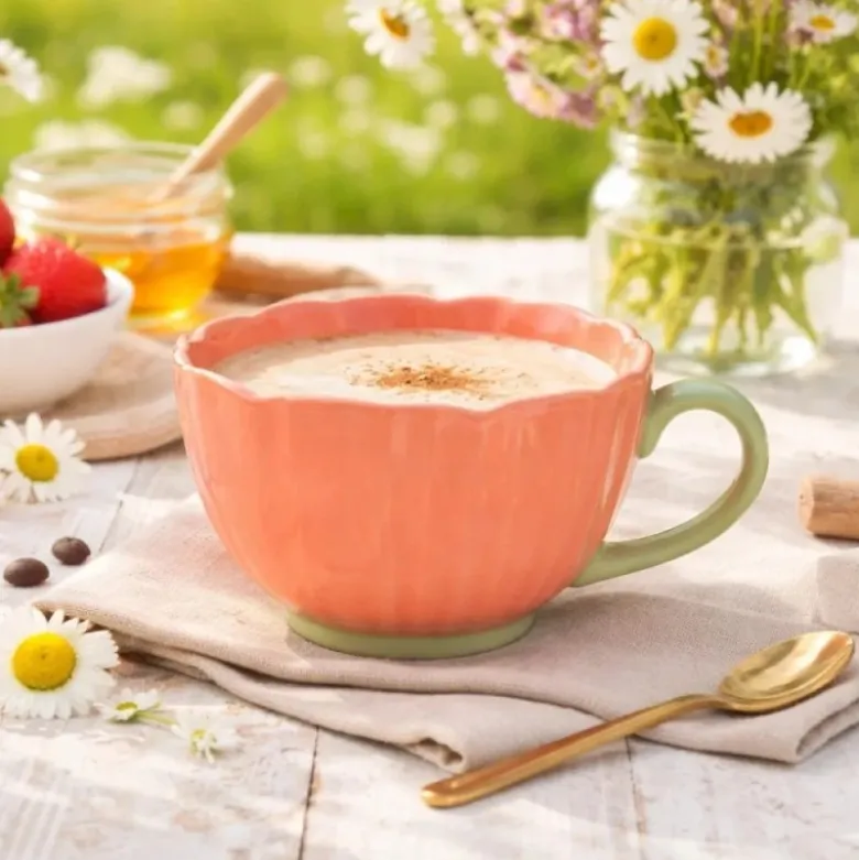 Filiżanka ceramiczna 350 ml Altom Kwiat jumbo do kawy herbaty koralowa