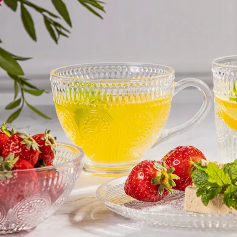 Filiżanki szklane 430 ml duże do kawy herbaty Altom Daisy zestaw 6 sztuk