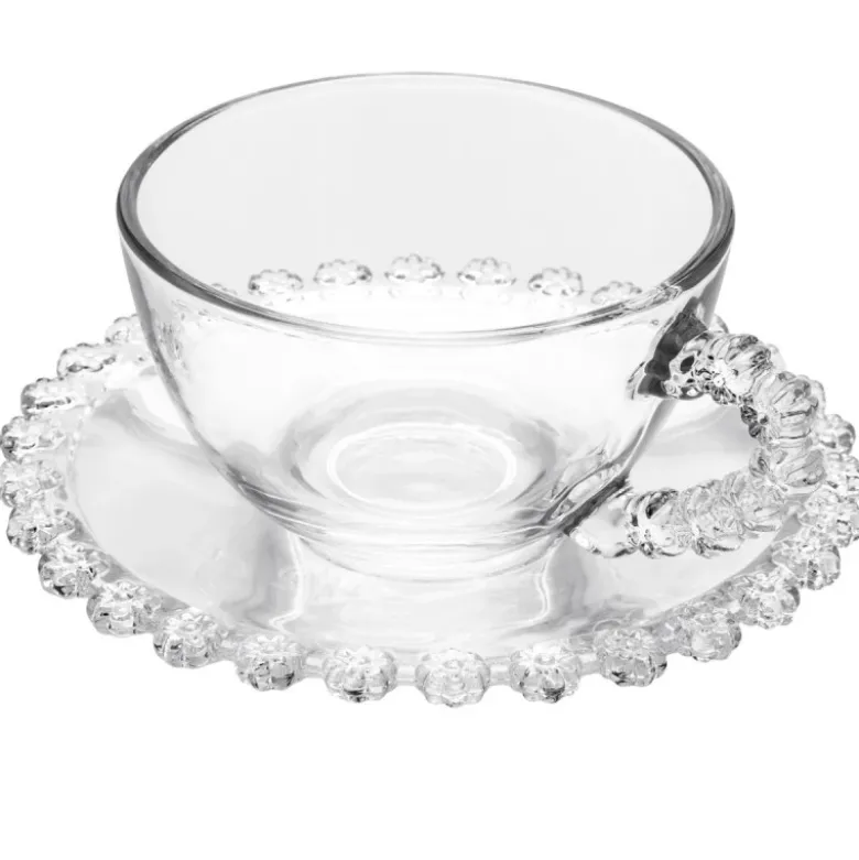 Filiżanki ze spodkiem do kawy i herbaty 200 ml szklana Altom Design Bloom zestaw 6 szt