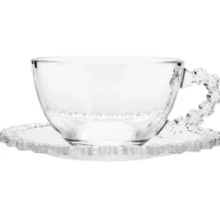 Filiżanki ze spodkiem do kawy i herbaty 200 ml szklana Altom Design Bloom zestaw 6 szt