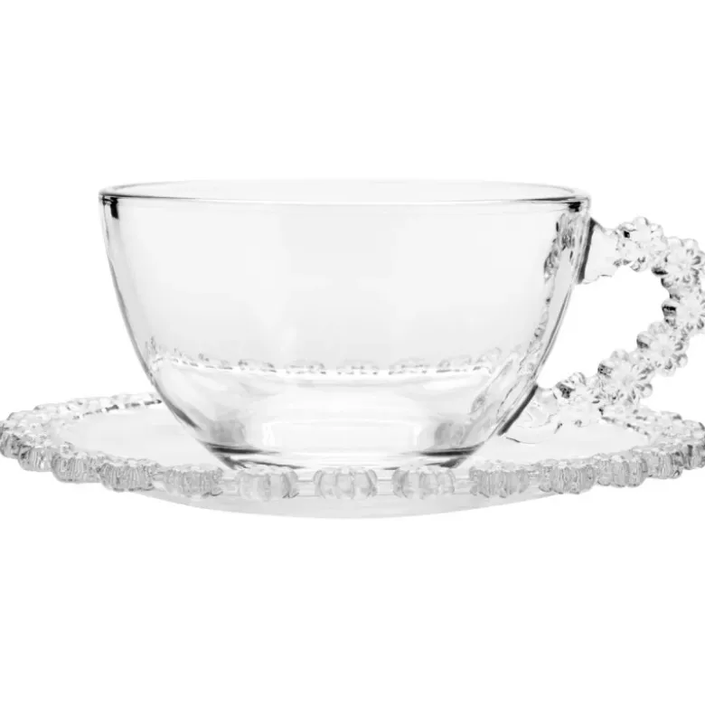 Filiżanki ze spodkiem do kawy i herbaty 200 ml szklana Altom Design Bloom zestaw 6 szt