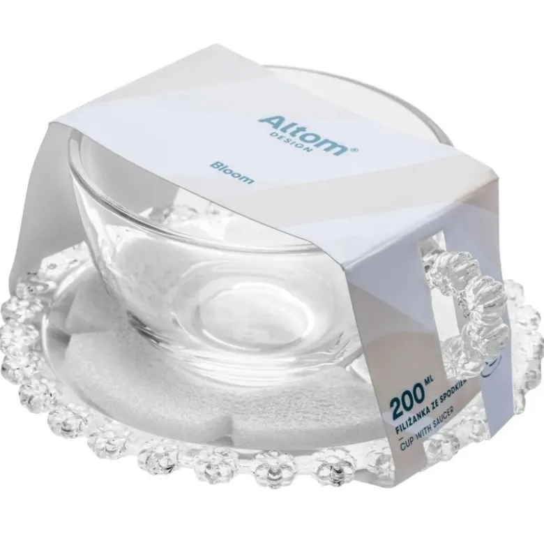 Filiżanki ze spodkiem do kawy i herbaty 200 ml szklana Altom Design Bloom zestaw 6 szt