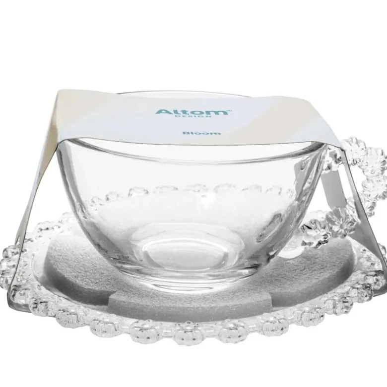 Filiżanki ze spodkiem do kawy i herbaty 200 ml szklana Altom Design Bloom zestaw 6 szt