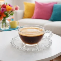 Filiżanki ze spodkiem do kawy i herbaty 200 ml szklana Altom Design Bloom zestaw 6 szt
