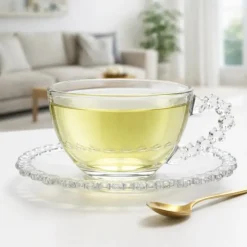 Filiżanki ze spodkiem do kawy i herbaty 200 ml szklana Altom Design Bloom zestaw 6 szt