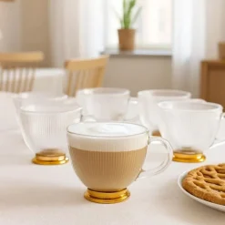 Filiżanki z uchem na złotej stopce do kawy i herbaty 430 ml zestaw 6 szt Altom Design Selena