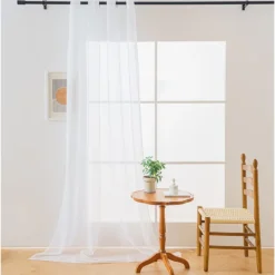 Firana biała gładka 200x250 cm na przelotkach kółkach Cotton World