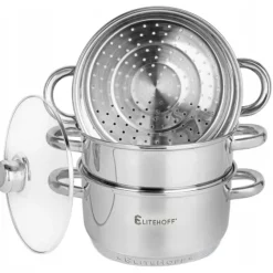 Garnek do gotowania na parze 4 częściowy parowar 22 cm stalowy Elitehoff E-4704
