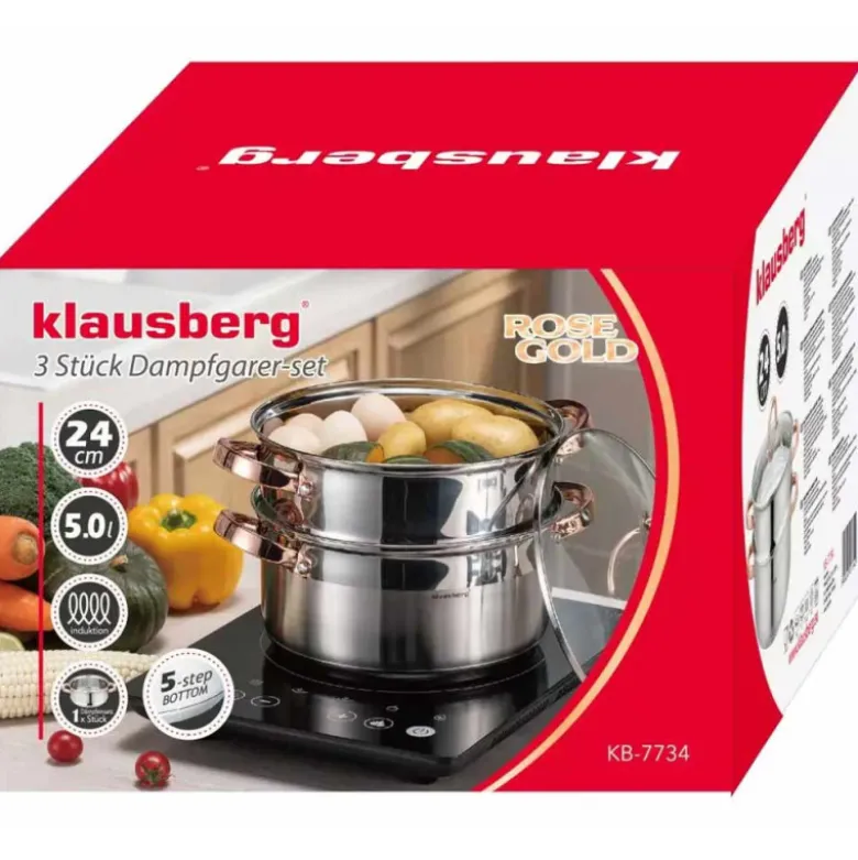 Garnek do gotowania na parze 5 l parowar 24 cm stalowy 3 elementy Klausberg KB 7734