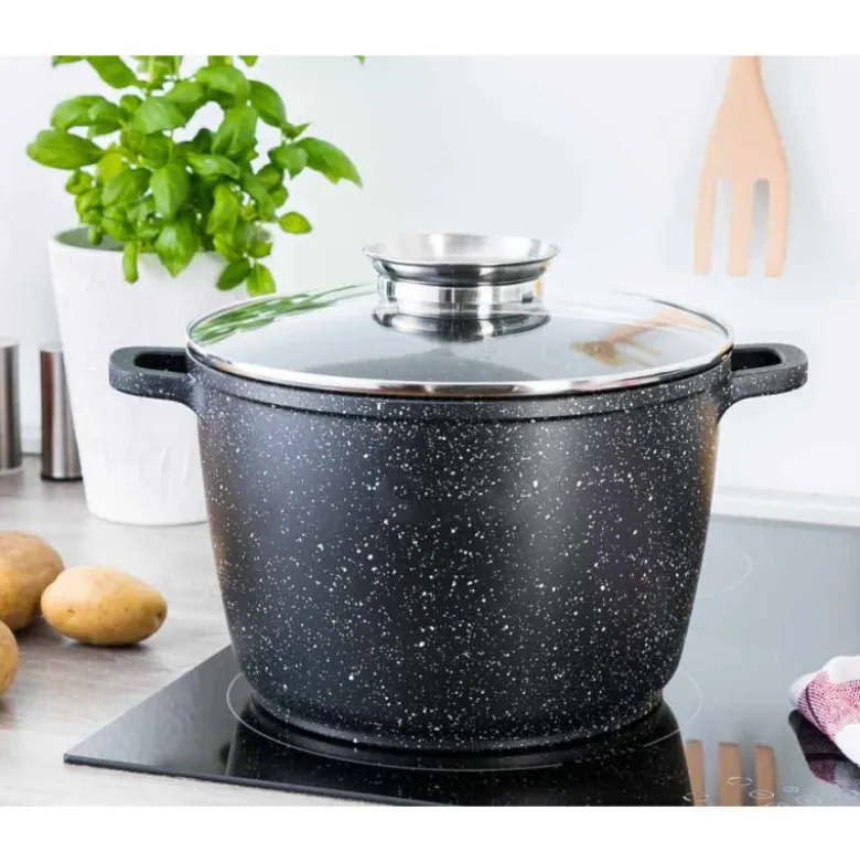 Garnek duży marmurowy z pokrywką głęboki czarny 10 L indukcja gaz Masterpan MP 2132