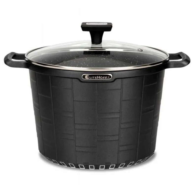 Garnek duży marmurowy z pokrywką głęboki czarny 6.5 L indukcja gaz Elittehoff E 7032