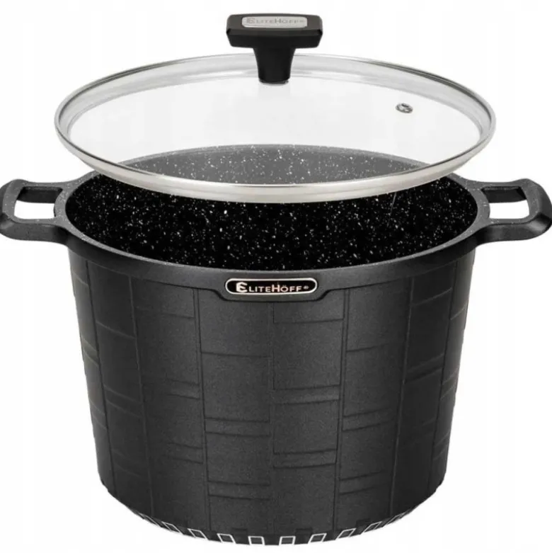 Garnek duży marmurowy z pokrywką głęboki czarny 6.5 L indukcja gaz Elittehoff E 7032