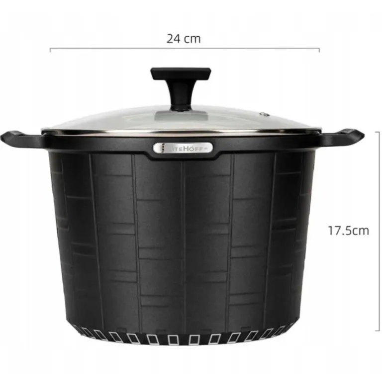 Garnek duży marmurowy z pokrywką głęboki czarny 6.5 L indukcja gaz Elittehoff E 7032