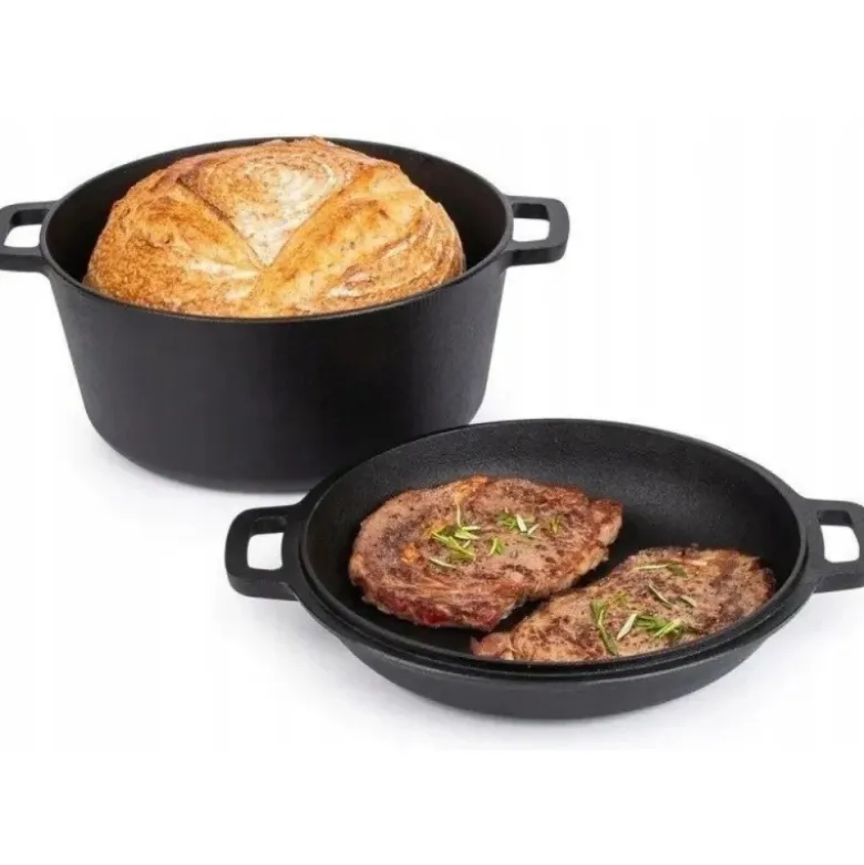 Garnek żeliwny 26 cm brytfanna 2w1 okrągła 4.5L na indukcję gaz Krisberg KR 7702