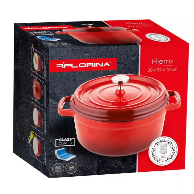 Garnek żeliwny emaliowany Florina Hierro 3.5L cieżki na indukcję