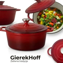 Garnek żeliwny emaliowany 4 L GierekHoff Żeliwna Tradycja kociołek czerwony 25 cm GH 6004