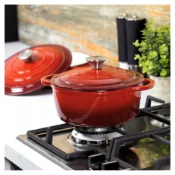 Garnek żeliwny emaliowany 3 L GierekHoff Żeliwna Tradycja kociołek czerwony 22 cm GH 6003