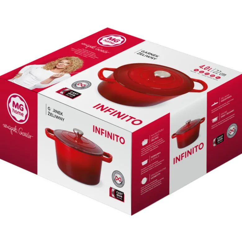 Garnek żeliwny emaliowany 3 L MG Home Infinito kociołek czerwony 22cm