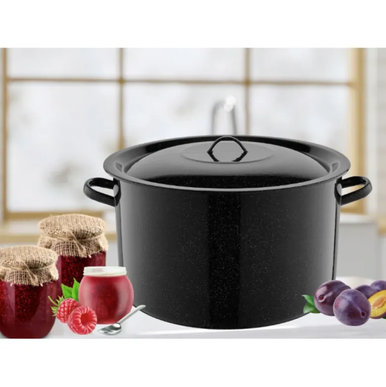 Garnek emaliowany czarny 31 L prosty duży kociołek z pokrywką 36 cm TR 5852 indukcja gaz