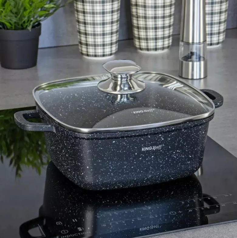Garnek marmurkowy kwadratowy 5.5 l z pokrywką Kinghoff KH 1604 indukcja gaz