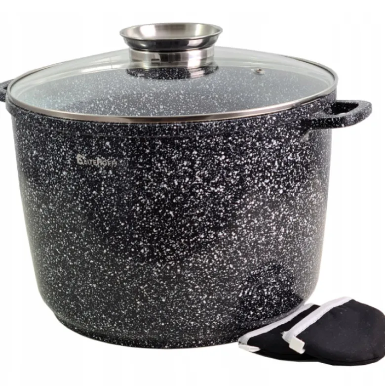 Garnek marmurowy z pokrywką Elitehoff E 7011 duży szary 10.2 L indukcja gaz