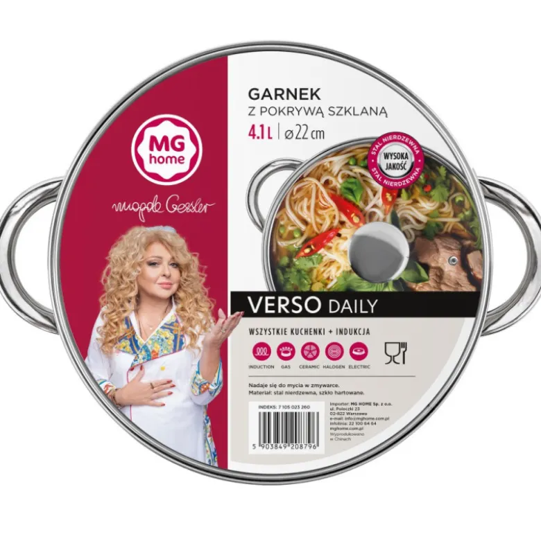 Garnek stalowy MG Home Verso Daily 22 cm 4,1 litra z pokrywką na indukcję