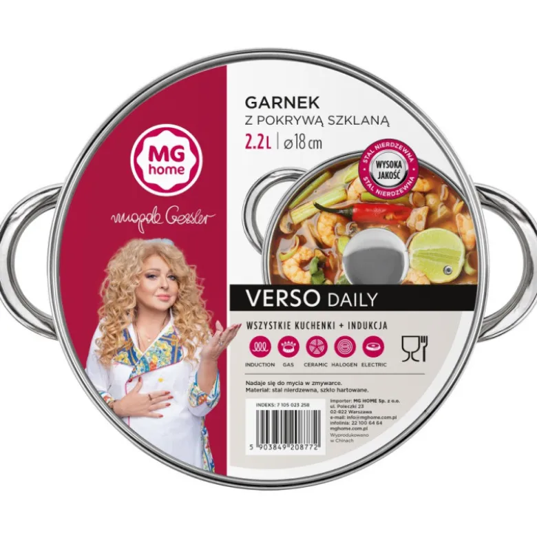 Garnek stalowy MG Home Verso Daily 18 cm 2,2 litra z pokrywką na indukcję