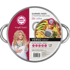 Garnek stalowy niski MG Home Verso Daily 24 cm 2,5 litra z pokrywką na indukcję